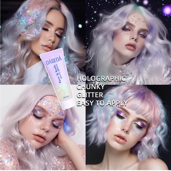 NWT Body/Face/Hair Cosmetic Festival Sequins Glitter Gell Makeup 50ml (White) - Picture 4 of 11